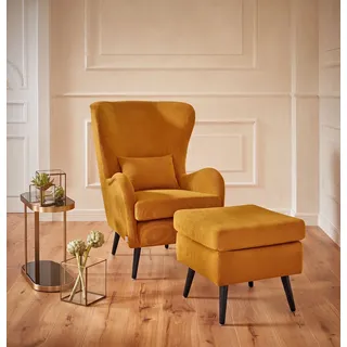 Sessel HOME AFFAIRE "Sallito, Ohrensessel, TV-Sessel", gelb (curry), B:76cm H:109cm T:85cm, Struktur Hahnentritt (67% Polypropylen, 33% Polyester);Samtoptik (100% Polyester);Fellimitat (100% Polyester);Samtcord (92% Polyester, 8% Polyamid);Struktur (100% Polyester);Struktur fein (100% Polyester), Sessel, Sessel, für Wohnzimmer, auch in Samtcord