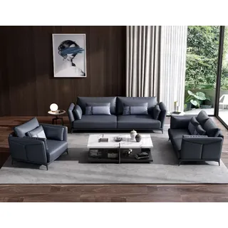 Italienische Polster Sitz Garnitur 3+2+1 Gruppe Leder Couch Modernes Sofa Grau