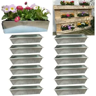 Hossi's Wholesale - 12er Set Zink Paletten Blumenkästen - Einsatz 38cm groß Silber - aus Metall verzinkt - Zinkkasten Pflanzkasten Balkonkasten
