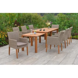 Merxx Ranzano Set 9-tlg. Flex-Ausziehtisch 185 x 90 cm beige inkl. Sitzkissen