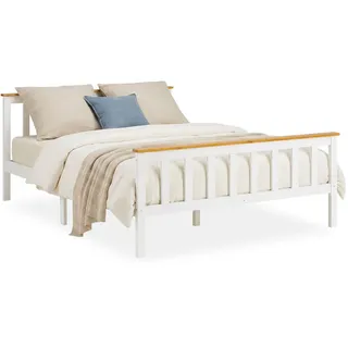 Homestyle4u Holzbett 140 x 200 cm Weiß Braun