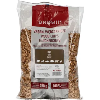 Browin® Räucherchips Eiche 450 g 780834 | Räucherholz 6-8 mm für Fleisch und Fisch | Räucherspäne zum Räuchern und Grillen | Smoking Chips für Smoker, Gasgrill und Grill