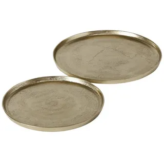 BOLTZE Dekotablett Tablett Set Neska Gold Aluminium Rund 2 teilig (2 St)