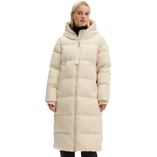 Daunenmantel MARC O'POLO, Damen, Gr. 42, beige (smokey sands), Obermaterial: 100% Polyester. Futter: 100% Polyamid. Wattierung: 80% Daunen, 20% Federn, Mäntel Daunenmantel, mit 2Way-Zip und seitlichen Reißverschlüssen