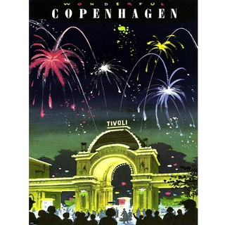 Wee Blue Coo Travel Tourism Copenhagen Denmark Tivoli Gardens Fireworks Vintage Art Print Poster Wall Decor Kunstdruck Poster Wand-Dekor-12X16 Zoll