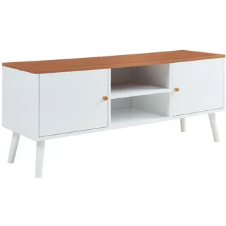 [en.casa] Reyljand TV-Lowboard 120x35x50 cm Weiß/Teakoptik MDF