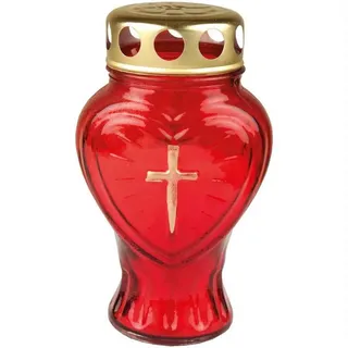 HS Candle Grablicht Glas in Herzform (Rot), Grabkerze mit ca. 30h Brenndauer