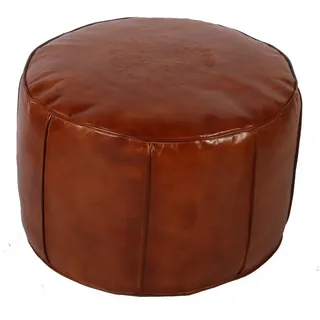Casa Moro Pouf Marokkanisches Leder Sitzkissen Asli Caramel Ø 52cm rund Höhe 35cm (Leder-Hocker Boho Bodenkissen, ein Polsterhocker für einfach schöner Wohnen), Handgefertigt MO5230 braun