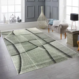 Teppich-Traum Teppich Wohnzimmer Schlafzimmer geometrisch mit Konturenschnitt pflegeleicht weich modern grün 120 x 170 cm