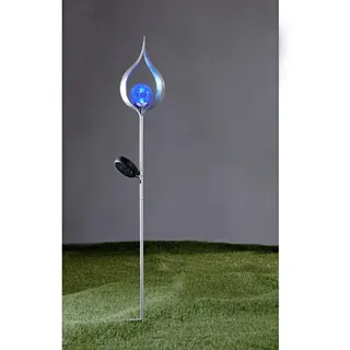 LED Solar Gartenleuchte 93 cm Flammenleuchte Silber Solarlampe Solarleuchte Garten Deko Licht Blau Solarlicht Kugel Leuchte - Schwarz