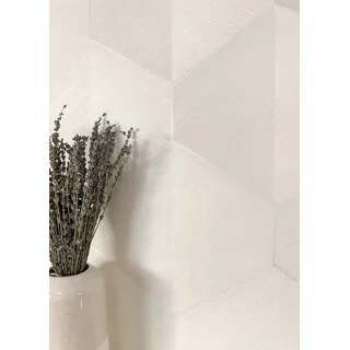 Newroom Vliestapete Talon White Tapete Mustertapete 3D-Optik,Raute,Linien, Weiß Tapete Modern 3D-Optik - Mustertapete Streifentapete Creme Grafisch Geometrisch Raute Linien für Wohnzimmer Schlafzimmer Küche, Streifentapete weiß