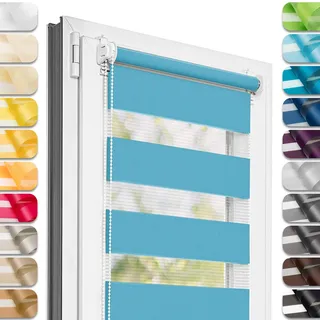 Estika Doppelrollo Klemmfix ohne Bohren - 80 cm x 120 cm - Blauer Himmel - 27 Stofffarben, Tag und Nacht Duo Rollo, Rollos für Fenster ohne Bohren, Fenster Sichtschutz (80 cm Stoffbreite)