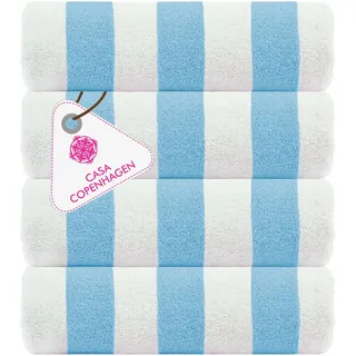 Casa Copenhagen Cabana Handtuch-Set 4teilig Himmelblau,100% Baumwolle Designer-Streifen-Strandtücher im Set,75x150CM Extra große Pool-& Badetücher,Geschenkset für Damen&Herren