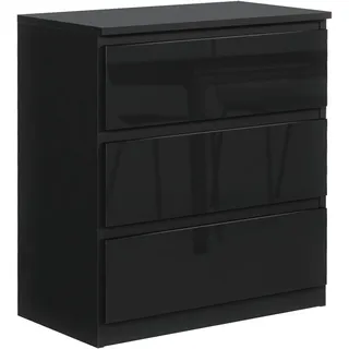 MebLocker Kommode 70 cm, 3 Schubladen, Schwarz Hochglanz-Fronten | Sideboard, Wohnzimmer Flur Schlafzimmer, Moderne Schlafzimmermöbel, Kommodenschrank 70x78,5x39,5 cm