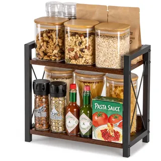 ANBOXIT Regal Küche Arbeitsplatte, Küchenregal Klein, Holz Kaffee Organizer, 2 Tier Kleines Regal für Küche Ecke, Büro, Badezimmer - Braun