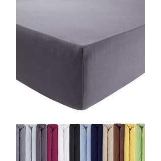 ENTSPANNO Jersey-Luxus-Topper-Spannbettlaken 180 x 200 | 200 x 200 | 200 x 220 cm für Wasser- und Boxspringbetten-Topper Licht-Grau aus Baumwolle mit Einlaufschutz, 7 bis 10 cm Steghöhe