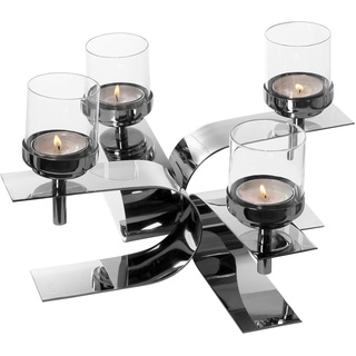 Kerzenhalter FINK "PASSIONA, Adventsleuchter" Gr. B/H/T: 42 cm x 23,5 cm x 42 cm, silberfarben Windlichter Laternen Teelichthalter mit Glaseinsatz, 4-flammig