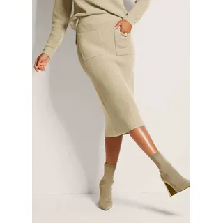 MADELEINE Maxirock Eleganter Strickrock mit Schlupfbund Midi-Rock mit elastischem Bund und Taschen beige|braun 36