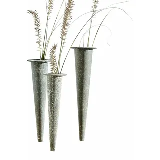 Loberon Vase 3er Set Vullierens, DREI Größen, raffiniert zum Stecken, schlanke Kegelform, mit Antik-Finish, Gartenzubehör, Eisen, antikgrau