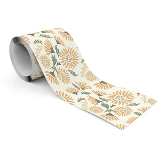 Muralo - Selbstklebende Bordüre - Tapetenbordüre Wandbördure - Dekorative Wandtatto für Wände, Möbel, Decken, Tapeten, Wandverkleidungen, Türen - Sonnenblumen im Retro-Stil - Br.10cm x Hö.300cm