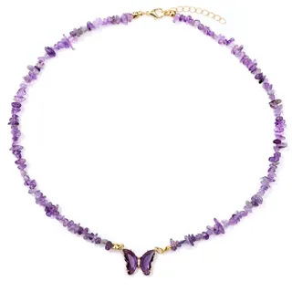 ARTQ Damen Edelsteine Ketten Schotter Amethyst Naturstein Halskette Statement Einfache Chakren Kristall Schmetterling Anhänger Halskette Valentinstagsgeschenk Schmuck Für Männer Und Frauen