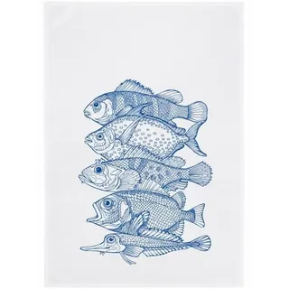 17;30 Geschirrtuch, 100% Baumwolle, humorvoller Spruch Home is Where Your Bauch Doesn't Have to be eingezogen, umweltfreundlich, weiß-blau, 50x70 cm