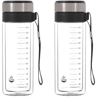 tea4chill 2 Stück Matcha-Shaker MATCHAquick: Teeflasche aus Glas 280ml für die schnelle Matcha Tee Zubereitung ohne Besen. Thermoflasche für Daheim oder im Büro.