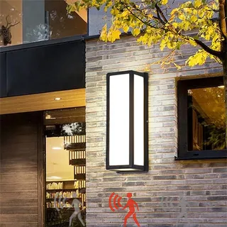LED Garten Außenleuchte mit Bewegungsmelder, 20W Induktion Wandleuchte Aussen Wandlampe Innen Schwarz Modern Rechteck Wasserdichte IP65 Aluminium Wandbeleuchtung Flur Terrasse Garage (Warmweiß 3000K)