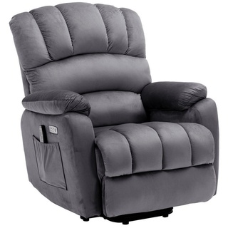 BlingBin Sessel Elektrisch Relaxsessel Fernsehsessel TV Sessel (mit Liegefunktion Massagefunktion Wärmefunktion Fernbedienung), Stehend mit Gurten grau