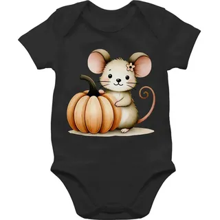 Shirtracer Shirtbody Süße Maus mit Kürbis, Niedliches Herbst Design für Babys und Kinder, Halloween Kostüme für Baby schwarz 12/18 Monate