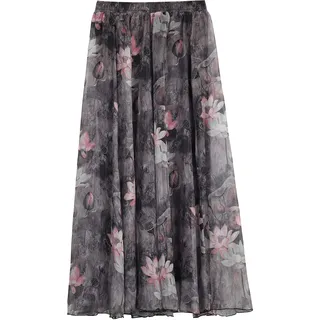 Damen Chiffon Blumen Strandrock Maxirock Langer Rock Gedruckter Chiffonrock Weich Glatt Dünn Cool für Sommer Rocklänge 80cm - Geblümt Lotus #26 - 34-40