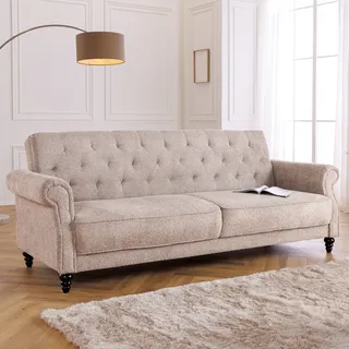 3-Sitzer MAISON BELLE AFFAIRE - 220cm - greige - Boucl� Chesterfield Schlafsofa