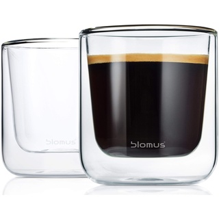 blomus -NERO- 2er Set Kaffee-Gläser aus Glas, 200 ml Fassungsvermögen, doppelwandiges Thermoglas, freischwebend / Schwebeeffekt, spülmaschinenfest (H / B / T: 8,5 x 7,5 x 7,5 cm, Glas, 63653)