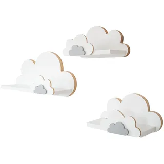 MOLILAND 3er Set Wandregal Kinderzimmer Weiß | Babyzimmer Wolkenregal für Bücher, Spielzeug, Dekoration | Regal Wolke aus Holz | Skandinavischen Stil | Schweberegal Wanddeko FISIA- Elegance