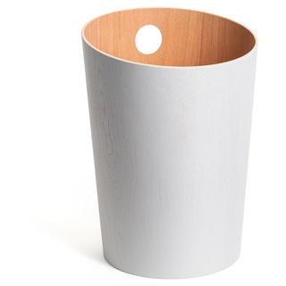 Kazai.® Design-Papierkorb 'Bennet' | Einzigartiges Design für Büro, Schlafzimmer, Kinderzimmer u.m. | Mülleimer aus Echtholz-Veneer | Weiß