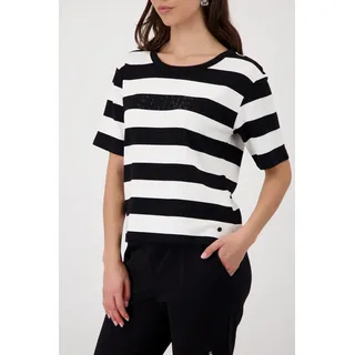 Sweatshirt MONARI "Sweatshirt Basic Ringel+Schmuck", Damen, Gr. 42, schwarz-weiß (schwarz weiß gestreift), Web, Obermaterial: 80% Viskose, 15% Polyester, 5% Elasthan, gemustert, gestreift, mehrfarbig, regular fit taillenbedeckt, Rundhals, eingesetzt gerader Abschluss, Sweatshirts Sweatshirt, mit Blockstreifen