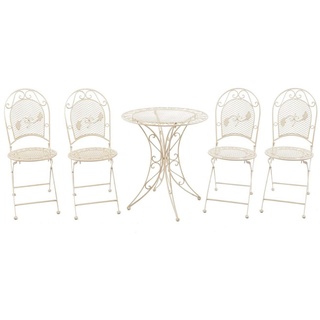 Aubaho Sitzgruppe Set Garnitur Garten Tisch und 4 Stühle Eisen Gartenmöbel Antik-Stil creme weiss