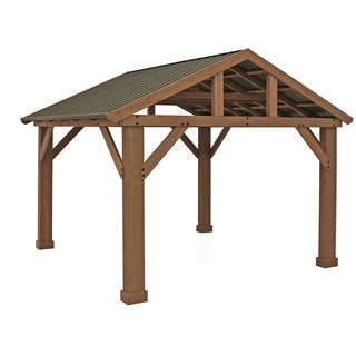 Pavillon, Holz, Zeder, 366x330x427 cm, FSC 100%, regenabweisend, Sonnen- & Sichtschutz, Pavillons