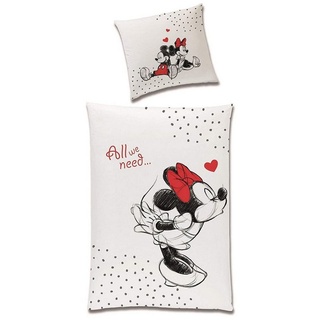 Partnerbettwäsche Mickey & Minnie Mouse "In Love" 135x200 80x80 cm aus 100% Baumwolle, Familando, Renforcé, 2 teilig, mit Liebesspruch über zwei Seiten weiß 1 St. x 135.00 cm x 200.00 cm