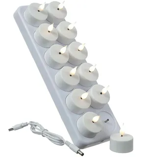 MARELIDA LED Teelichter mit Ladestation wiederaufladbar D: 4cm flackernd 12St.