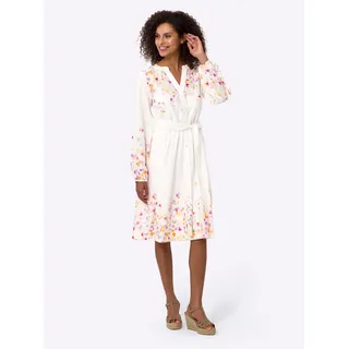 Heine Druckkleid Etuikleid Ecru/Orange 34