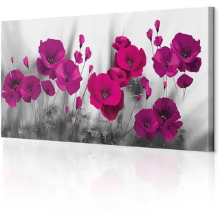decomonkey Wandbilder Blumen Mohnblumen Rosa 120x40 cm 1 Teilig Kunstdruck | Strukturleinwand, Holzkeilrahmen, Leinwandbilder, Bild auf Leinwand, Wanddeko, Wohnzimmer, Wanddekoration, Natur, Weiß