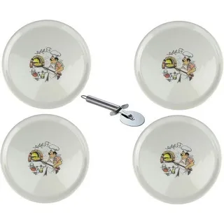 Famanu XXL Pizza Teller Set - Inkl. Pizzaschneider - 4 Stück 31 cm - Weiß