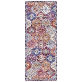 ELLE Decoration Kashmir Ghom Orientalischer Teppich - Kurzflor Vintage-Look Orientalisch Ornamente-Muster Klassischer Orientteppich für Wohnzimmer Esszimmer Flur oder Schlafzimmer Bunt, 80x200cm