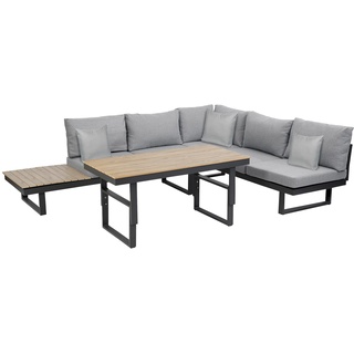 greemotion Lounge-Set San José, Gartenmöbel-Set aus Aluminium mit höhenverstellbarem Tisch, multifunktionale Sitzgruppe inkl. Kissen in Grau Mittel