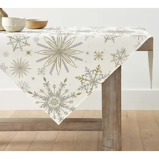 Artoid Mode Gold Schneeflocken Weihnachten Tischdecke, Saisonnal Tischwäsche Winter Küche Tisch Dekoration Drinnen Urlaub Party Dekor 85x85 cm