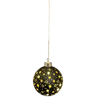 Hängekugel mit LED Timer Ø10cm schwarz/gold Weihnachtsdekoration Glaskugel Deko