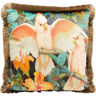 Kare-Design Zierkissen, Grün, Mehrfarbig, Orange, Rosa, Kunststoff, Vogel, Füllung: Polyester, quadratisch, 45x45 cm, mit Fransen, Wohntextilien, Kissen, Dekokissen