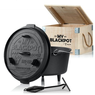 BBQ-Toro Grilltopf Dutch Oven "My Blackpot", 9,0 L Sonderedition inkl. Holzkiste, Gusseisen (4-tlg), Sonderedtion "My Blackpot" mit Holzkiste schwarz