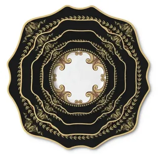 Quality Elegance Tellerset, Schwarz Hochglanz, Gold, Keramik, 4-teilig, Sechseckig, 30x2x2 cm, kratzfest, Essen & Trinken, Geschirr, Geschirr-Sets, Teller-Sets